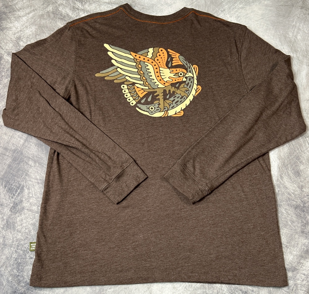 Howler Brothers Shirt Mens Large Brown Long Sleeve Bird Fish Graphic Logo